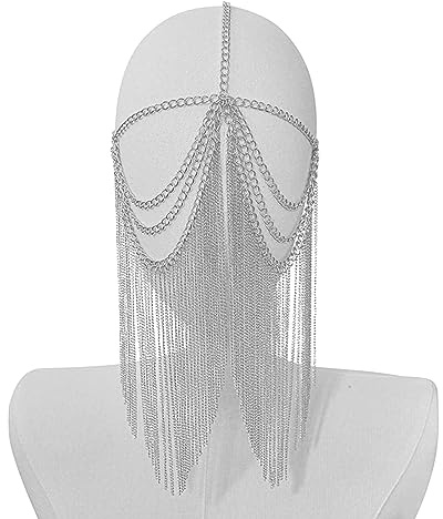 Maxtonser Elegante Metall-Maske, Tanz-Gesichtskette, Schmuck, Gothic, Punk, Quasten, Kopfbedeckung, Kette, Maske für Party und Abschlussball