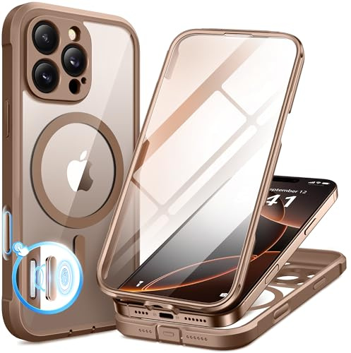 BERFY for iPhone 16 Pro Max Case, Compatible with MagSafe, Brown | Built-in Screen Protector, Full Camera Protection, Shockproof Full Body Magnetic Clear Phone Case 6.9