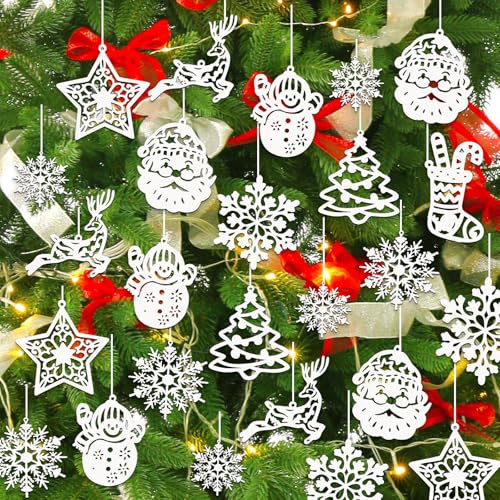 42 Stück Weihnachtsbaumschmuck,Glitzernde Schneeflocken Deko,Weiß Schneeflocken Anhänger Weihnachten Deko,Weihnachtsbaumschmuck Hängende Ornamente für Weihnachten Party Christbaumschmuck