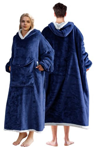 Elaxi Oversized Winter Hooded Blanket, Soft Sherpa Wearable Blanket with Sleeves and Pockets, Cozy Fleece Warm Throw Giant Sweatshirt for Men and Women