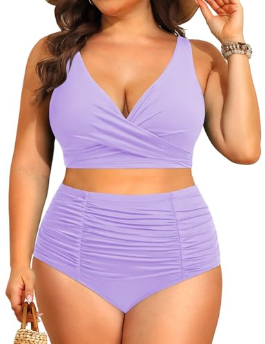 Holipick Zweiteiliger Badeanzug in Übergröße für Damen, hohe Taille, Bikini, Bauchkontrolle, Badeanzüge, Twist-Front-Badebekleidung
