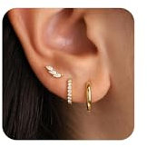 ZHESHY Gold Ohrringe Set Damen 3 Paar 14K Vergoldete Silber 925 Klein Creolen Ohrstecker Hängend Ohrringe mit Zirkonia Wasserfest Hypoallergen Goldene Stecker Mehrere Piercings Schmuck für Frauen