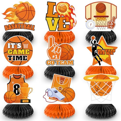 Huxolynifty Basketball Party Waben Mittelstücke, 9 Pcs Basketball Geburtstag Party Deko Waben Basketball Deko Geburtstag Waben für Basketball Party Decorations, Basketball Geburtstagsfeier