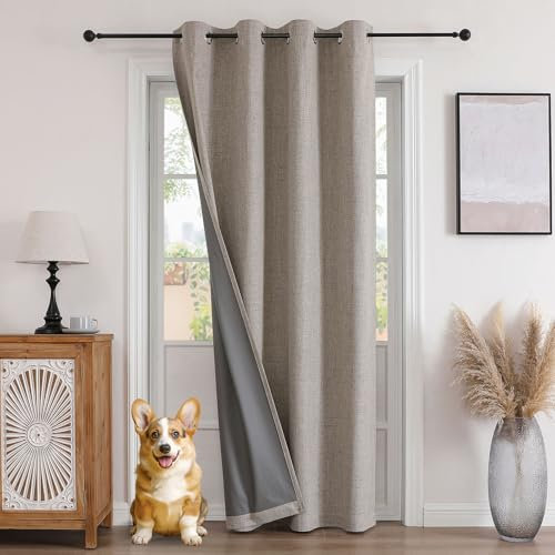 Joydeco Rideau Occultant 132x210 cm, Rideau Effet Lin Thermique Isolant Anti Froid Anti Chaleur, Draperie Intérieur à Oeillets pour Porte Fenetre Dressing Salon, 1 Pièce - Lin Naturel