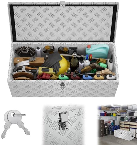 YRHome 60L Aluminium WerkzeugkisteAlubox Aluminiumkiste Transportbox Deichselbox Für PKW Anhänger Mit Verriegelungssystem Sicherheitsgriffe 2 SchlüsselnStoßfest Wasserdicht,Silber 76 * 33 * 24.5 CM
