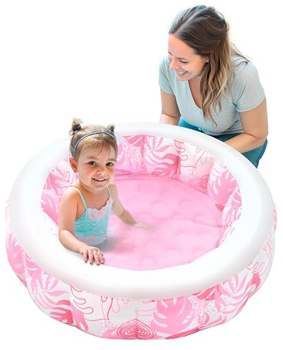 SLOOSH Inflatable Kiddie Pool for Kids, 36x11 Swimming Pool with Soft Pad Floor for Kid & Toddler, Round Blow Up Baby Ball Play Pit Pools for Swim Party, Indoor & Outdoor Water Toys(Pink-Round)