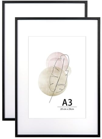 KAIWIN Bilderrahmen A3 Schwarz Holz Fotorahmen 2er Set Holzrrahmen mit Passepartout zum aufhängen Benutzt für Wohnzimmer, Schlafzimmer, Arbeitszimmer, für Fotos, Kunstwerke und Poster