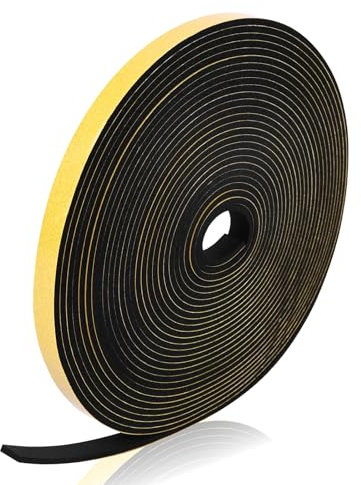 Flintronic Cinta Selladora Espuma, 1 Rollos 10M Burletes Puertas Tira de Sellado, 12mmx3mm, Espuma Burlete Adhesivo de Alta Densidad, para Anti Frío, Aislante, Ruido y Colisión (Negro)