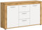 xonox.home Wohnzimmer Jam Sideboard Schrank Lowboard Wohnzimmerschrank Anrichte Stauraumschrank in Front weiß Melamin, Korpus Wotan Eiche Nb., ca.125x80x35 cm