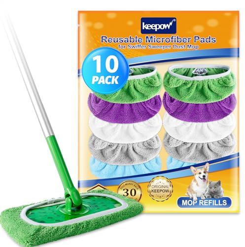 KEEPOW 10 Stück für Swiffer Feuchte Bodentücher, Wiederverwendbare Mikrofaser für Swiffer Bodenwischer, Supersaugfähig, Inkl. Wäschesack – Mehrfarbige Kombinationen
