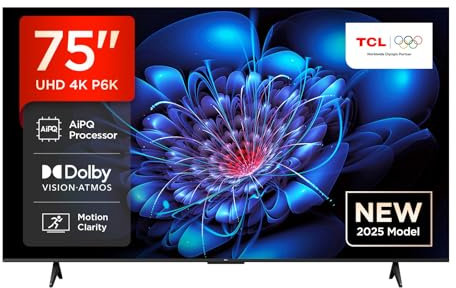TCL 75P6K-UK 75 4K Ultra HD, HDR TV, Smart TV Powered by Google TV (Dolby Audio, Voice Control, compatible with Google assistant, Chromecast built-in, 2025 New Model)
