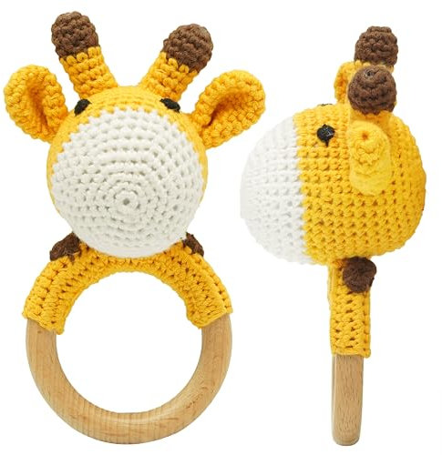 Beißring Baby Fuchs gehäkelt aus Holz – Handgemachte Rassel – Montessori Greifling – Geschenkidee zur Geburt – Little Hoodies