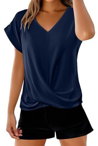 Moda Donna in Offerta Camicia con Collo Alto Donna Blusa Elegante Curvy Verde Azzurra Fucsia Maglietta Intimo Cotone Fiori T Shirts Maglia Manica Corta Nera Magliette Economica Girocollo One
