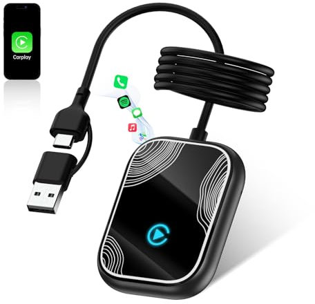 FEisca Adattatore CarPlay wireless per iPhone, Apple car play wireless, chiave CarPlay Auto, Plug and Play, facile da collegare, con cavo di estensione USB-A/C da 23.6'
