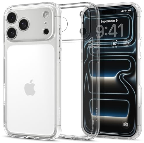 Spigen iPhone 17 Pro Hülle [Spigen Signature] [Anti Vergilbung] Ultra Hybrid Case Handyhülle Transparent Schutzhülle Slim Dünn -Crystal Clear