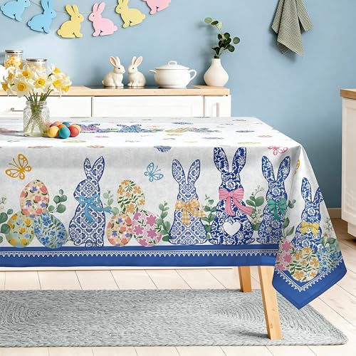 Arquiel Ostern Hase Polyester Tischdecke Rechteckig 140 x 180 cm Waschbar | Waschbare Polyester-Tischdecke mit Hase-Motiv, wasserabweisend und pflegeleicht für Küche, Esszimmer, Feste und Feiern.