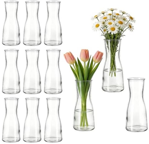 Kleine Glasvasen Set 12 Stück, Blumenvasen Modern, Minimalistische Blumenvase Glas Vasen für Hochzeit Party, Tischdeko, Tischvase Deko, Geburtstag Geschenk