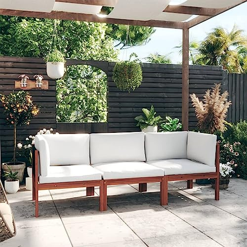 Mokuyary Canapé de jardin 3 places avec coussins en bois d'acacia et corde - Salon de jardin - Ensemble de balcon extérieur - Mobilier de terrasse - Salon de jardin - Salon de jardin - Pour terrasse