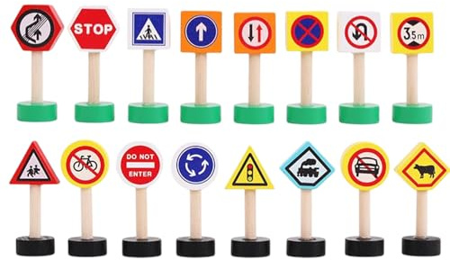 Générique Ensemble de de Panneaux de signalisation pour, 16 pièces, Jouet en Bois, Blocs éducatifs Stop and Go pour | Apprentissage précoce, de rôle, Cadeau de fête, en Classe, motri