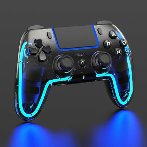 BETMI Controller Wireless per PS5 Pro/Slim, compatibile MAC/Steam Deck/PC, joystick Effetto Hall, doppia vibrazione/Macro/Turbo, jack 3,5mm, 6 assi, gamepad LED con altoparlante (Transparent Black)