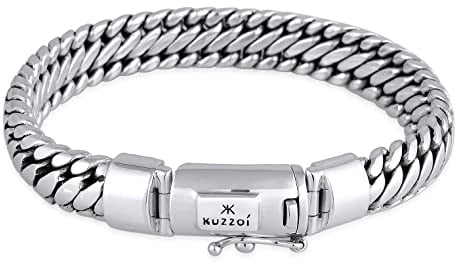 Kuzzoi „Buddha“ Silber-Armband für Herren handgefertigtes Panzeramband aus massiven 925er Sterling Silber Herrenarmband (10mm) poliert 66g schwer 335201-023