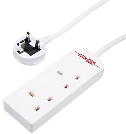 Invero® 2 Way Gang Double Socket Power Mains Extension Lead 3M Metre Cable British Approved 13A Amps - White