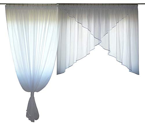 FKL DESIGN Home Deco Bellissima Tenda pronta per Finestra Tenda per Finestra in Voile Set Tenda per Balcone Nastro Smock Finestra obliqua Bianco 250-280 cm AG38-A (rifinitura Marrone)