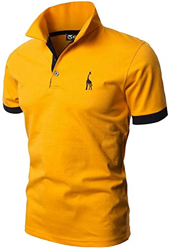 GHYUGR Men's Short Sleeve Polo Shirts Giraffe Contrasting Colors Golf Tennis T-Shirt,Yellow,M