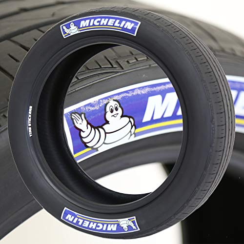 Tire Stickers Michelin Blaues und weißes Logo – DIY Permanente Gummireifen Schriftzug-Set mit Kleber (8 Stück)