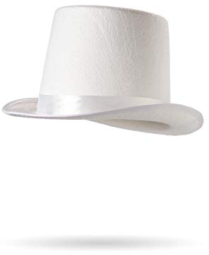 Frauen Weißer Damen Zylinder mit eingefasste Krempe Weißem Satin Band und Fasching Verkleidung Hut
