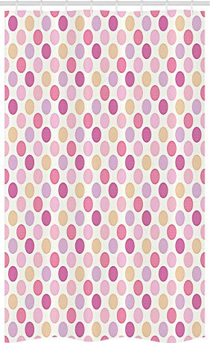 ABAKUHAUS Dots Schmaler Duschvorhang, Geometrische Punkte Kreise, Badezimmer Deko Set aus Stoff mit Haken, 120 x 180 cm, Rosa Elfenbein