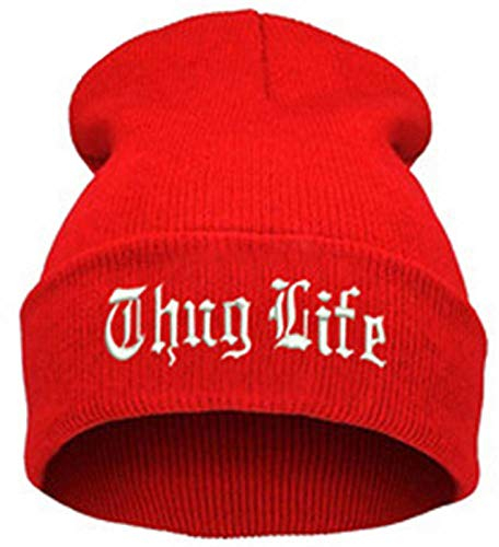 QIANWEIXI Beanie Herren Winter Black Letter Hat Für Männer Thug Life Strickmützen Männlich Weiblich Winter Skullies and Beanies Frauen Casual Hüte Caps Red