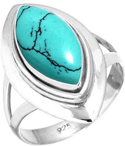 Jeweloporium 925 Sterling Silber Ringe für Frauen Blau Türkis Edelstein Boho Silber Ringe Größe 61(19.4) Muttertag Geschenk Handgefertigt Schmuck