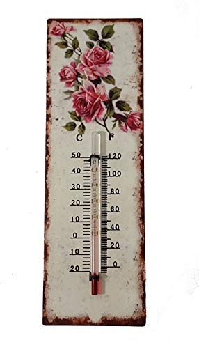 Thermometer Rosen analoges Gartenthermometer Metall - 25 cm gross - Blechschild Antik Design