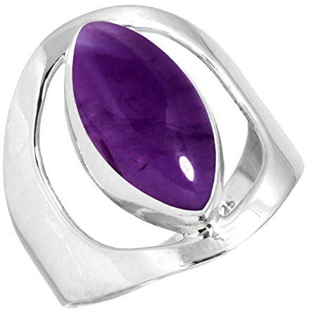 Jeweloporium Lila Amethyst Silberring Größe 68 (21,6), 925 Sterling Silber Ring für Damen, Natürlicher Marquise Stein Boho Schmuck