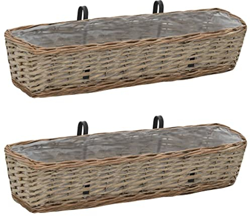 vidaXL 2X Arriate Balcón Mimbre con Forro Terraza Exterior Caja Flores Plantador Patio Oficina Porche Cocina Parque Exterior Hierbas Aire Libre PE