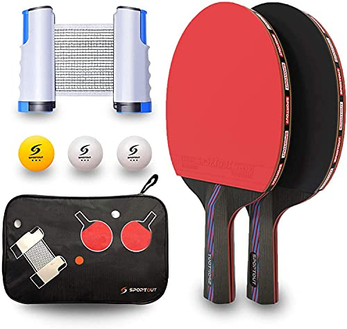 Portable Table Tennis Bat Set Professional Table Tennis Set with Table Tennis Net,Bats, Ping Pong Balls & Storage Case | Great Gift & Indoor/Outdoor Game (2-pack)