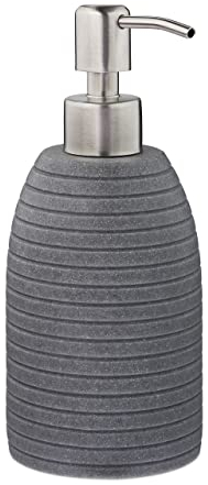 Relaxdays Seifenspender, 300 ml, nachfüllbar, Bad, WC, Küche, Flüssigseifenspender, Polyresin, Edelstahlpumpe, grau