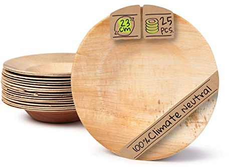 GREENBOX Palmware - Lot de 25 assiettes creuses jetables de qualité supérieure - Rondes - 23 cm - En feuille de palmier - Assiettes à pâtes - Saladier - Vaisselle jetable compostable et biodégradable