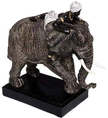 Brillibrum Design Afrikatische Dekofigur Reiter auf Elefant Safari Skulptur Elefant Zimmer Dekoration Statue Elefanten Reiter Dekofigur Mohr (Variante 2)