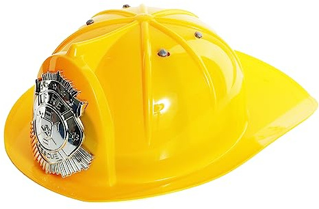 Feuerwehrhelm für Erwachsene – Packung mit 6 gelben Feuerwehrmützen mit silberfarbenem Abzeichen – Feuerwehrmann Notfalldienste, Kostüm-Zubehör (Einheitsgröße)