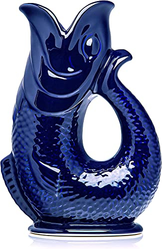 The Bubble Jug® - Jarra de agua azul cobalto de 1,5 L - Jarra Decorativa en forma de pez - Jarra de cerámica para decorar tu hogar - Jarra de cerveza original - Jarras de cerveza originales - Porrón