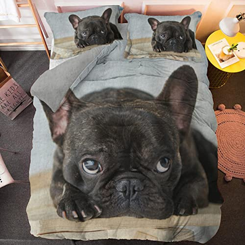 ZLLHAPPY Bettwäsche 135X200 3Teilig Haustier Französische Bulldogge Bettbezug-Set Weiche Und Atmungsaktive Mikrofaser-Bettbezug-Set Mit Reißverschluss,1 Bettbezug + 2 Kissenbezüge 80X80Cm