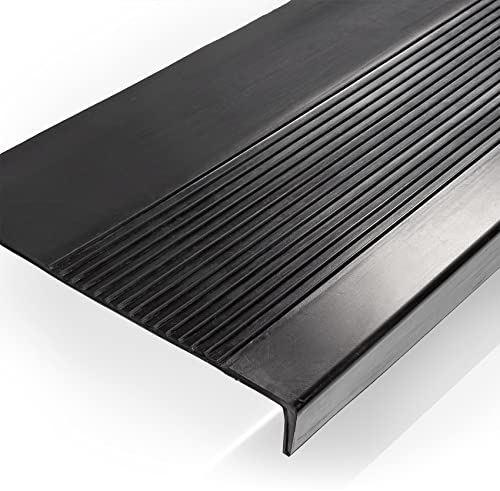 ANRO Gummi Stufenmatten Treppenstufenmatten rutschfest Gummistufenmatte Außenbereich Treppenstufen Matte Feinriefen schwarz 150x30x5cm