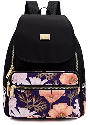 YANAIER Damen Rucksack Wasserdichte Nylon Schultaschen Leichtgewicht Reiserucksack Rucksackhandtasche Daypack für Alltag Büro Schule Shopper Lila Tulpe