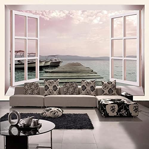 Benutzerdefinierte Wandbild Tapete 3D-Stereo vor dem Fenster Yacht Marina Landschaft Foto Wandbild Wohnzimmer TV Sofa, 200 x 140 cm