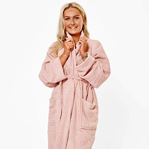 Brentfords 100% Cotton Towel Bath Robe Soft Terry Towelling Dressing Gown Absorbent Shawl for Women Unisex, One Size - Blush Pink