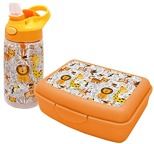 Nerthus FIH 1012 set botella acero inoxidable lunchbox y mochila infantil leones ideal para el cole