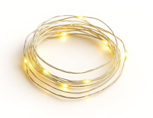 matches21 HOME & HOBBY Mini Draht Lichterkette 20 LED warmweiß - 1m transparente Batterie Micro Leuchte Timer-Funktion