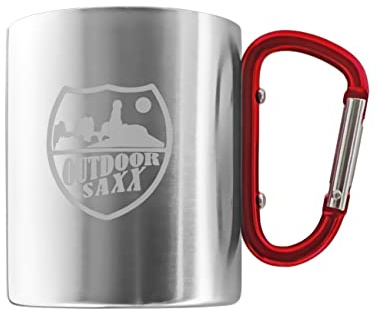 Outdoor Saxx Bicchiere in acciaio inox con manico a moschettone e incisione laser (rosso)